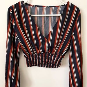 Crop Long Sleeve V-Neck Top